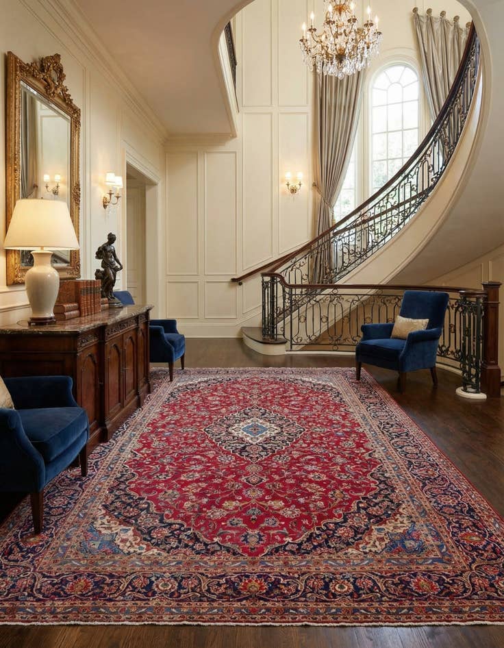 Detail image of  9' 7 x 13'  Hand Knotted Kashan Persian Wool Rug