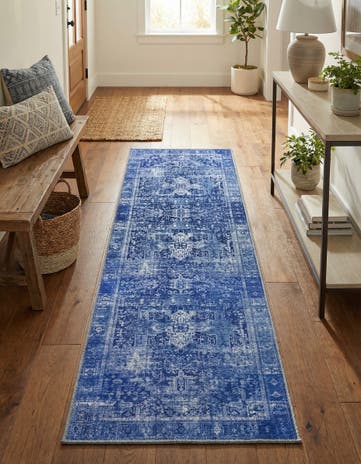 Navy Blue Washable Timeless Runner Rug