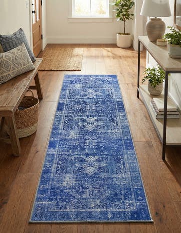 Navy Blue Washable Timeless Runner Rug