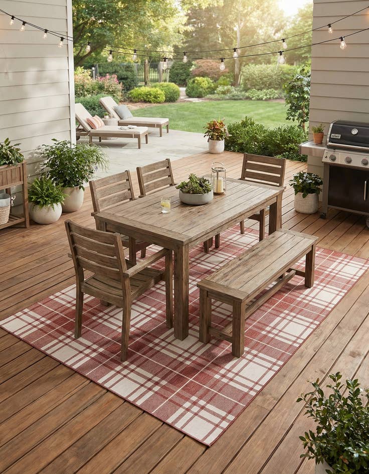 Detail image of 9' x 12' Easy-Clean Checkered Indoor / Outdoor Rug