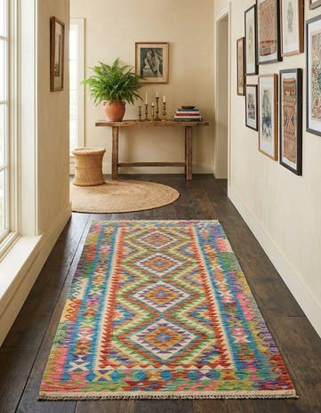 3' 3 x 6' 2 Hand Woven Kilim Maymana Wool Runner Rug