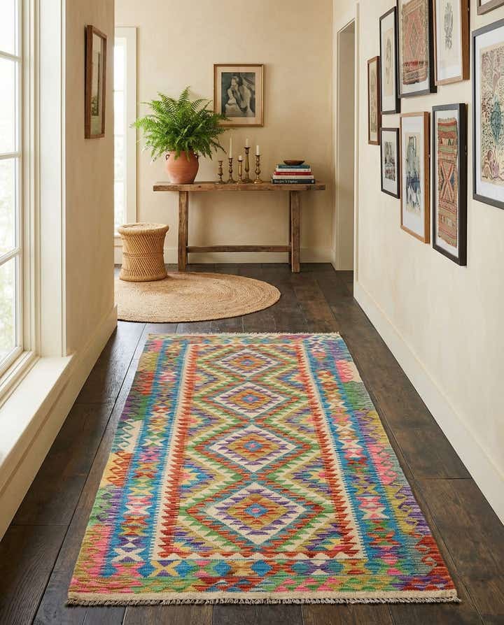 3' 3 x 6' 2 Hand Woven Kilim Maymana Wool Runner Rug