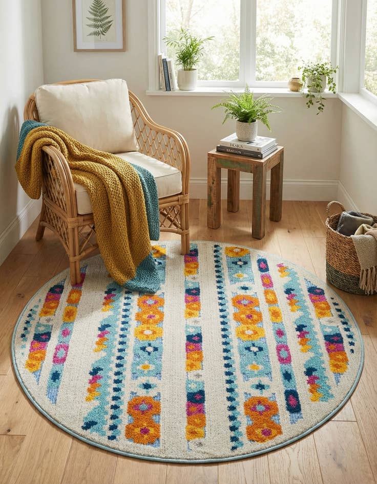 Detail image of 3' 3 x 3' 3  Washable Aruba Indoor / Outdoor Round Rug