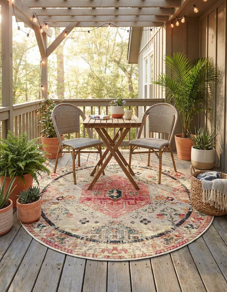 Detail image of 3' x 3'  Washable Traditional Indoor / Outdoor Round Rug