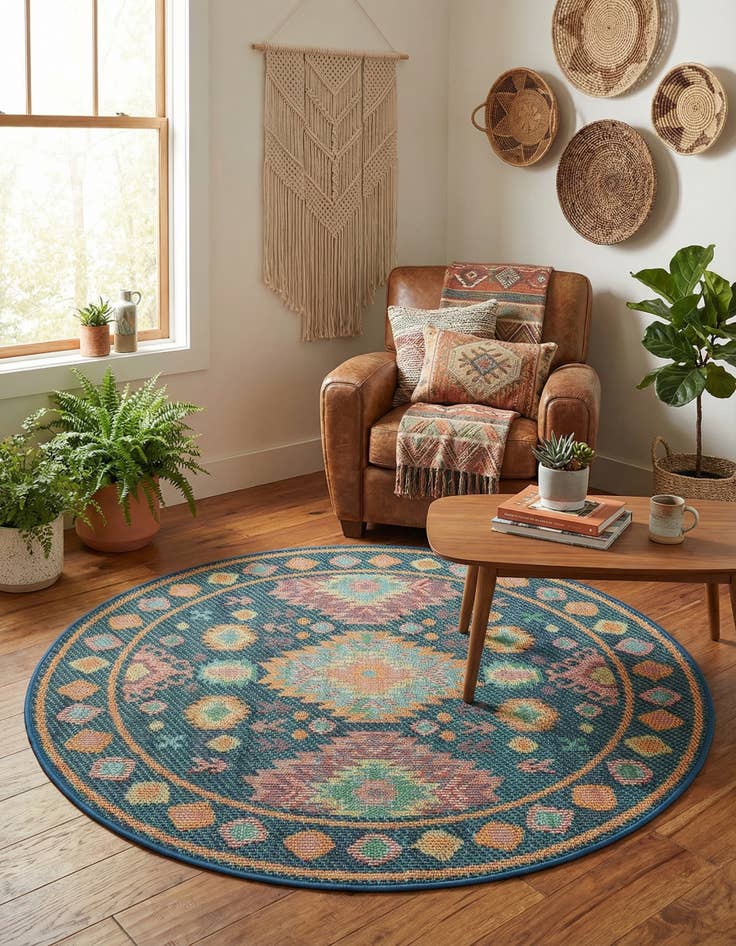 Detail image of  4' 1 x 4' 1  Washable Baja Indoor / Outdoor Round Rug