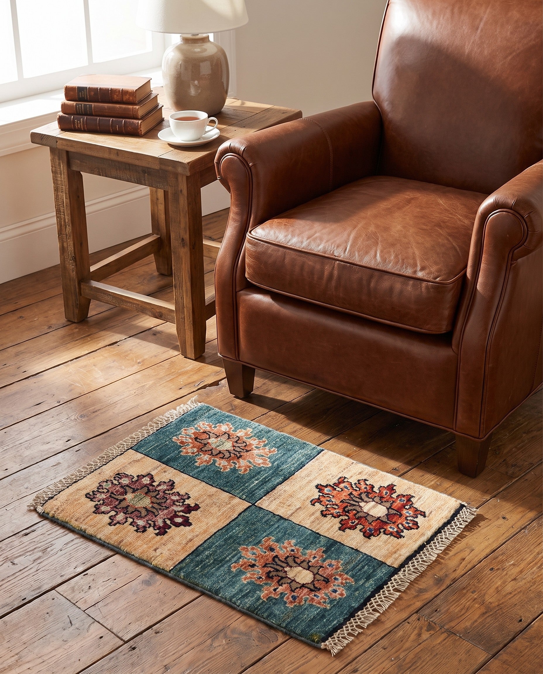 1' 4 x 2' Hand Knotted Ziegler Rug