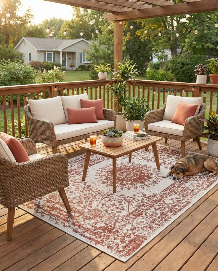 Detail image of 5' 3 x 7' Easy-Clean Traditional Indoor / Outdoor Rug