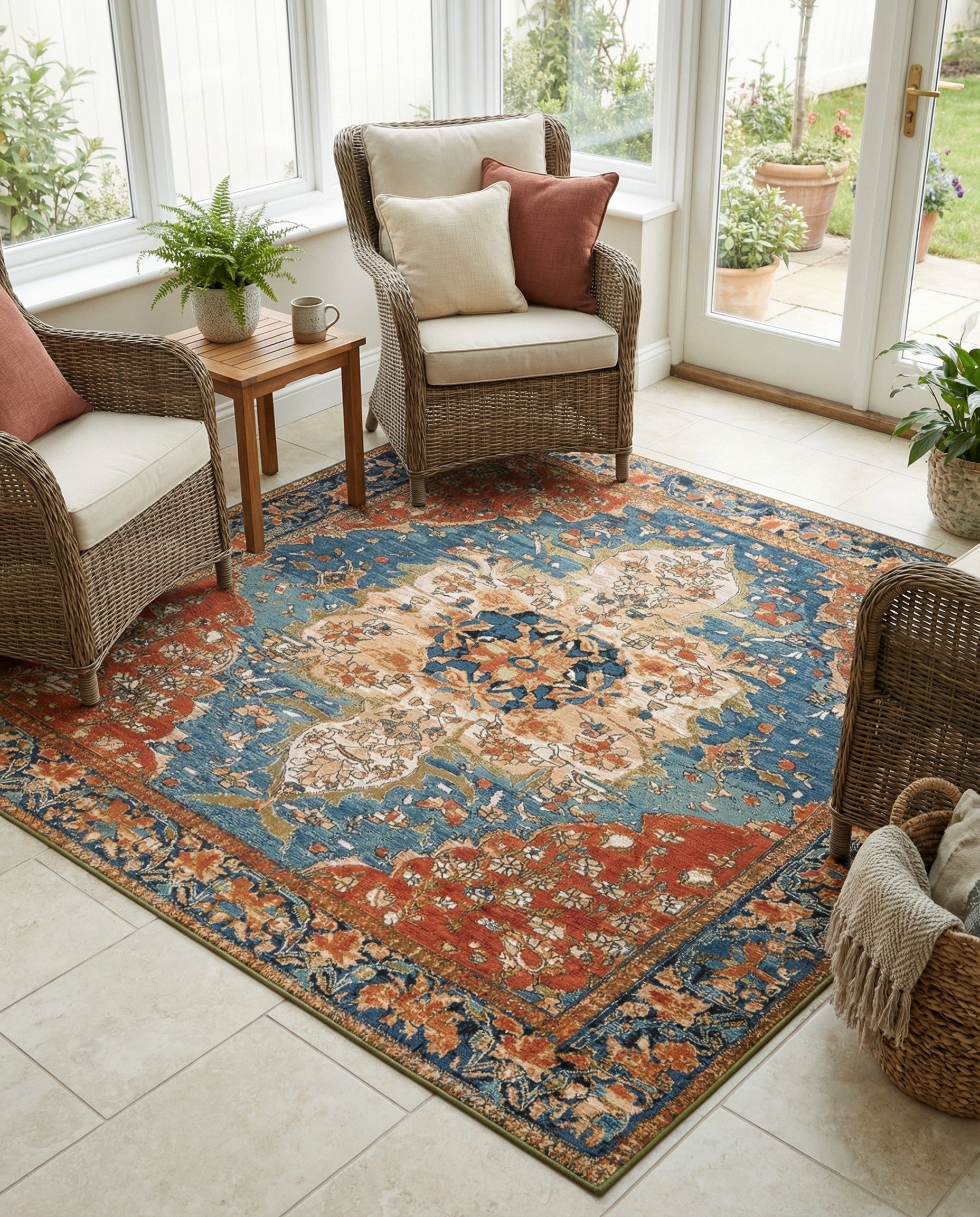 7' 10 x 7' 10 Easy-Clean Traditional Indoor / Outdoor Square Rug