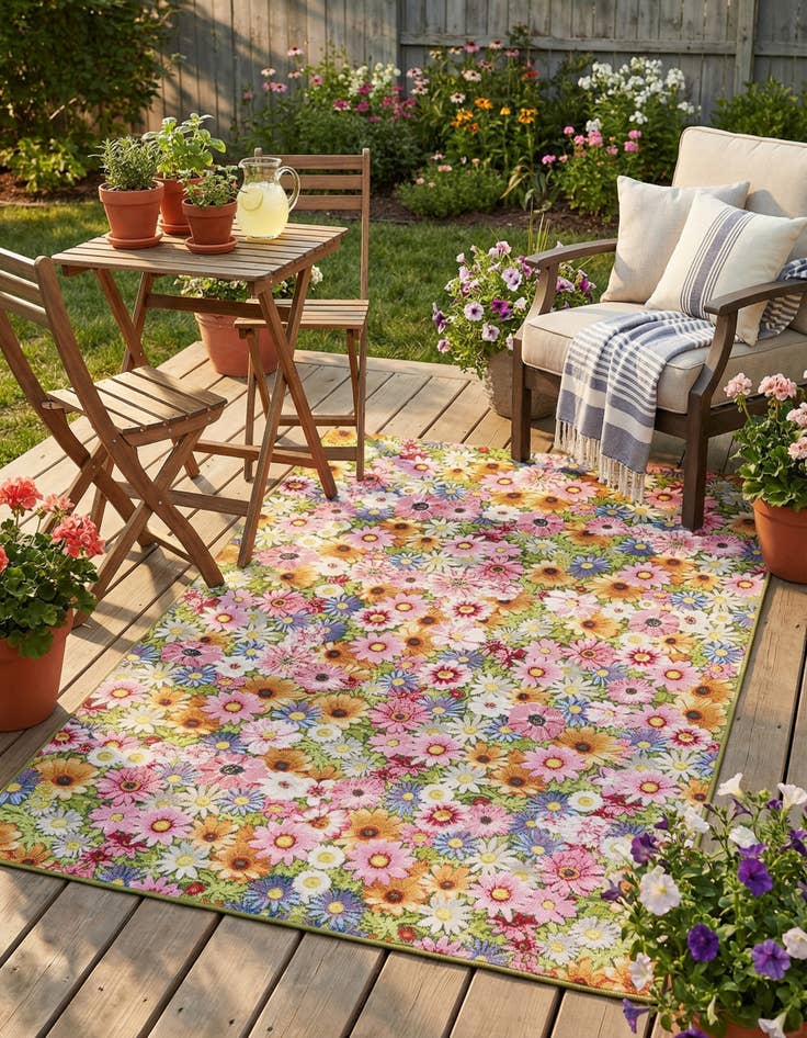 Detail image of 5' x 8' Easy-Clean Botanical Indoor / Outdoor Rug