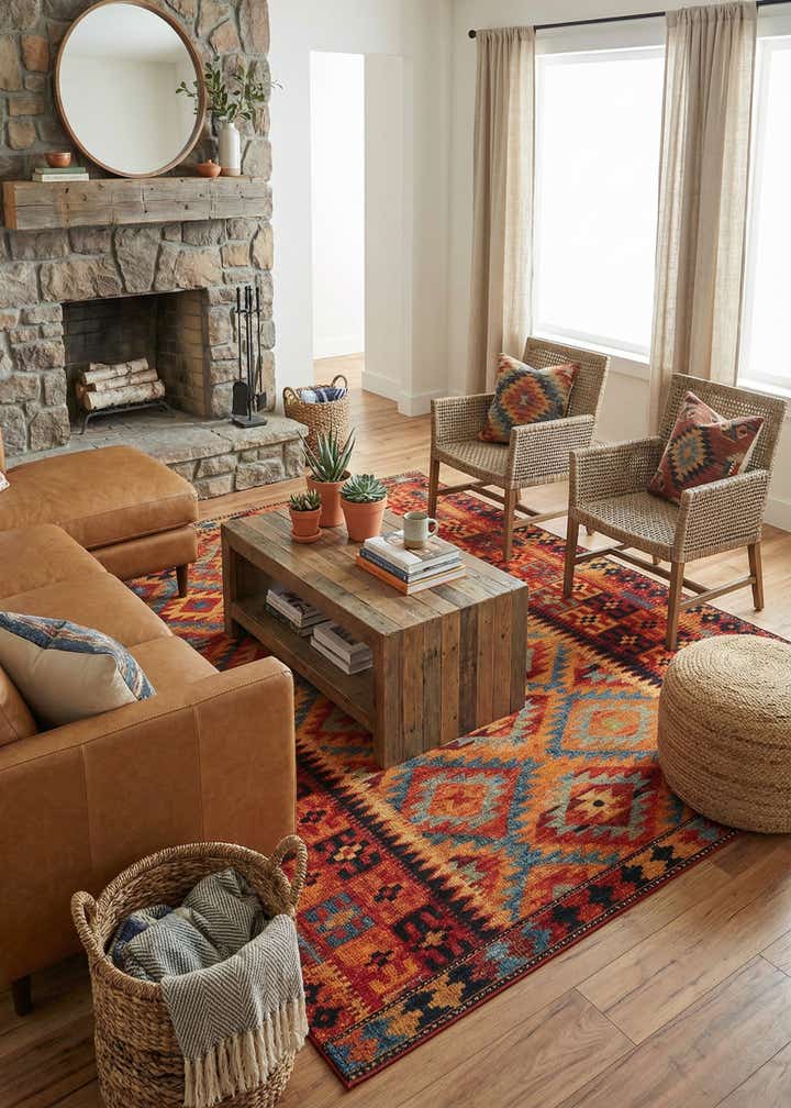 9' x 12' Easy-Clean Tribal Indoor / Outdoor Rug
