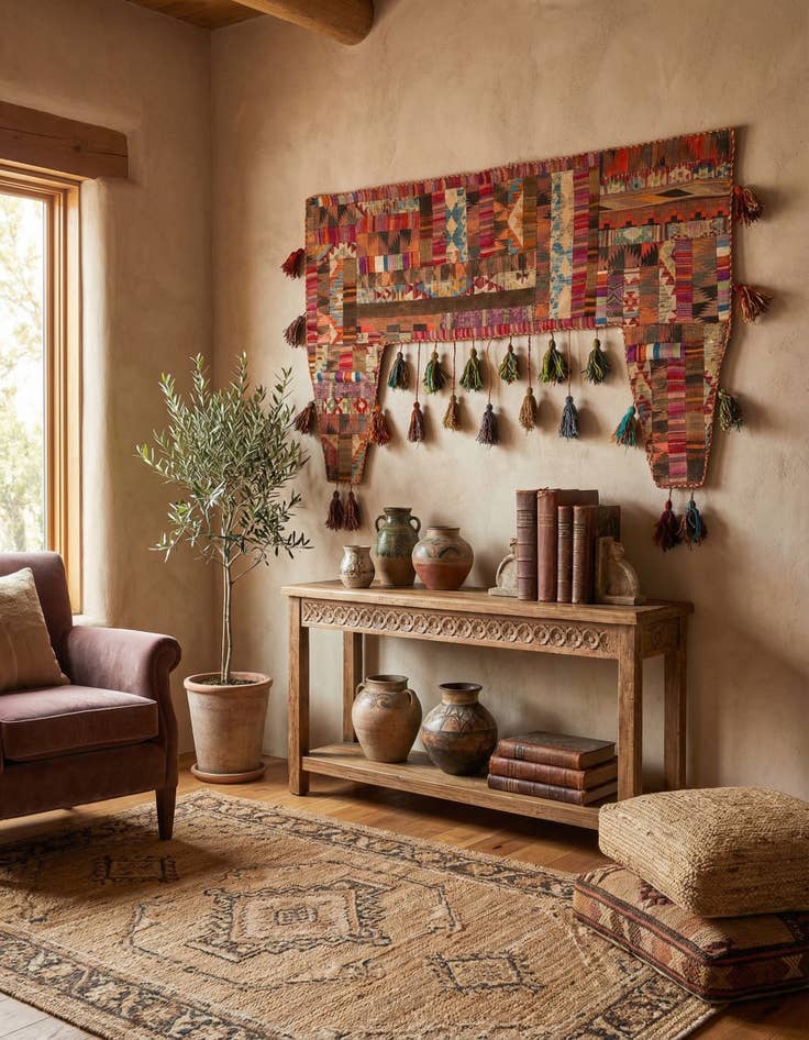 Detail image of  4' 2 x 6' 9  Hand Woven Wall Art Wool Rug