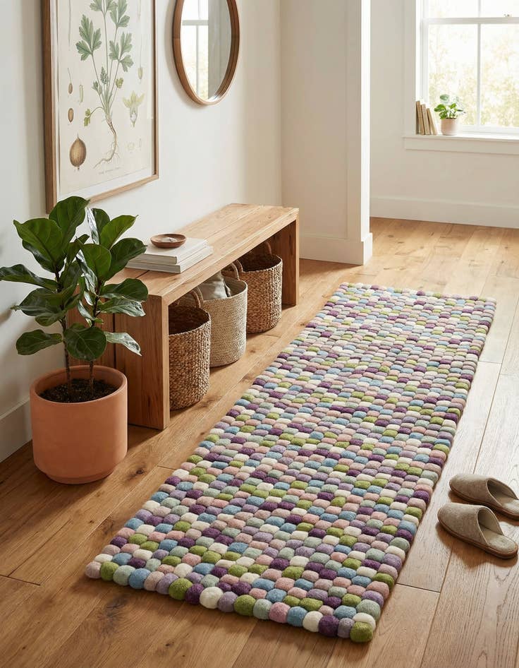 Detail image of  2' x 4' 1 Felt Ball Wool Runner Rug