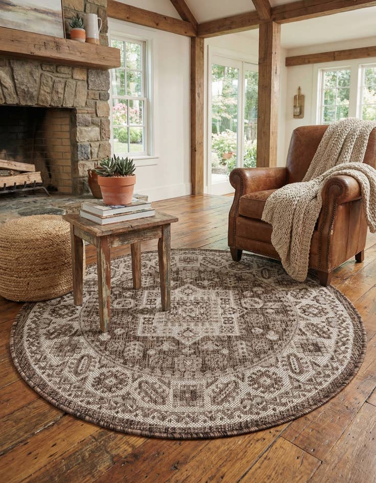 Detail image of  3' x 3'  Washable Aztec Indoor / Outdoor Round Rug