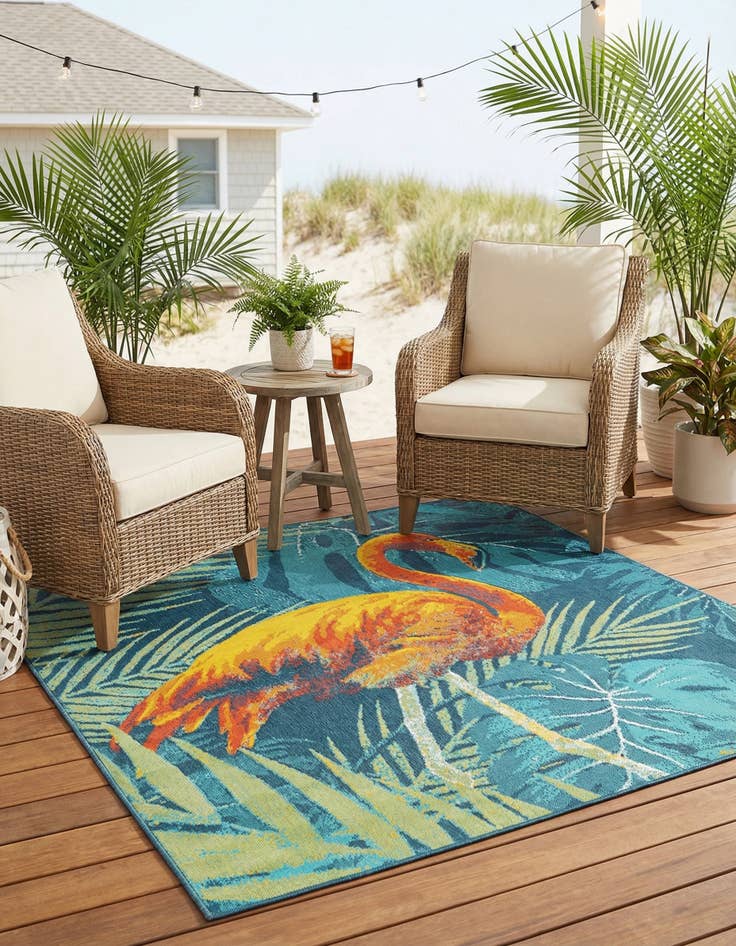 Detail image of  7' 10 x 7' 10  Washable Coastal Indoor / Outdoor Square Rug