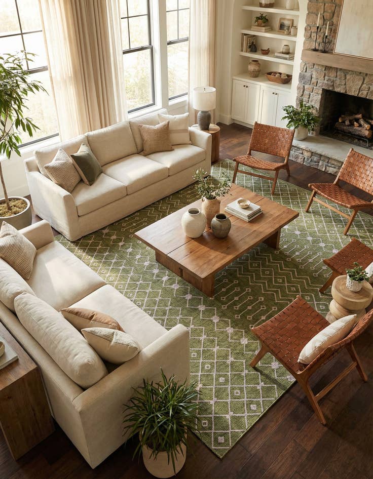 Detail image of 13' x 13'  Washable Trellis Indoor / Outdoor Square Rug