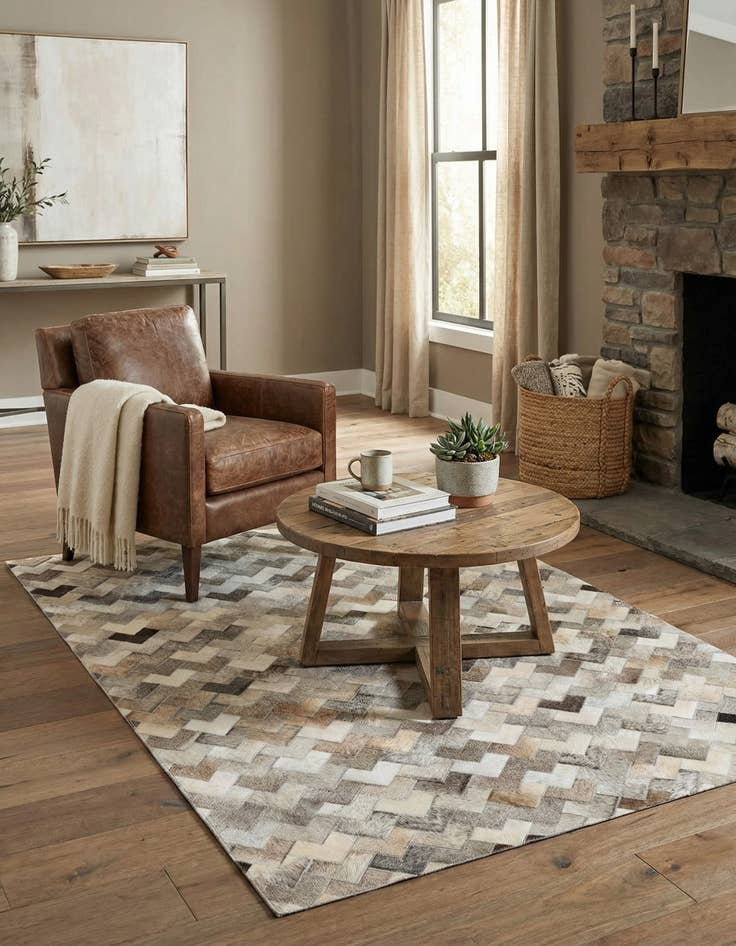 Detail image of 4' 9 x 6' 6 Cowhide Stocks Rug