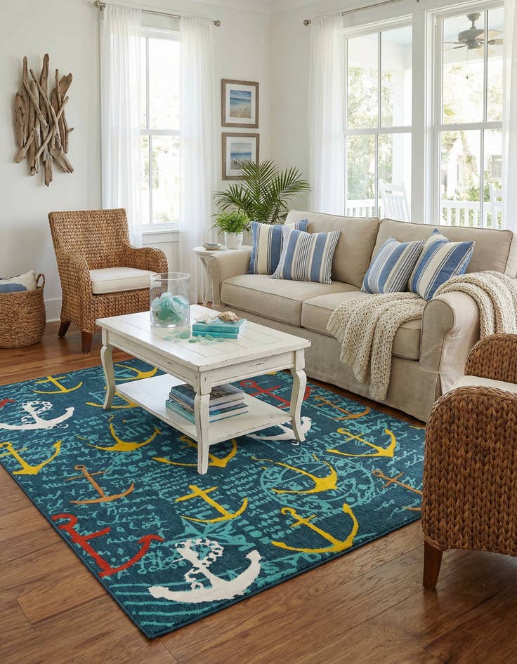 Detail image of 7' 10 x 10'  Washable Coastal Indoor / Outdoor Rug