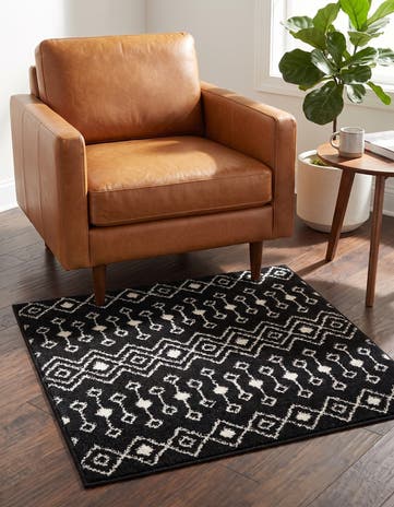 Black and White Moroccan Trellis Square Rug