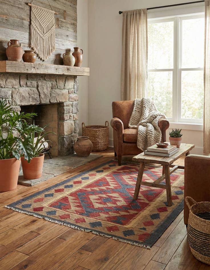 Detail image of 3' 3 x 4' 9  Hand Woven Kilim Maymana Wool Rug