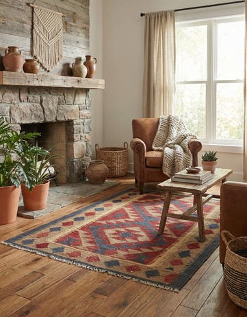 3' 3 x 4' 9 Hand Woven Kilim Maymana Wool Rug