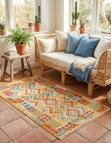 3' 6 x 6' 8 Hand Woven Kilim Maymana Wool Rug