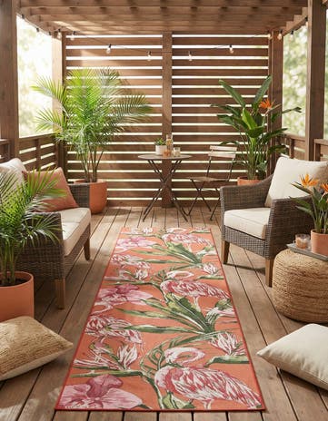 2' 7 x 10' Easy-Clean Botanical Indoor / Outdoor Runner Rug