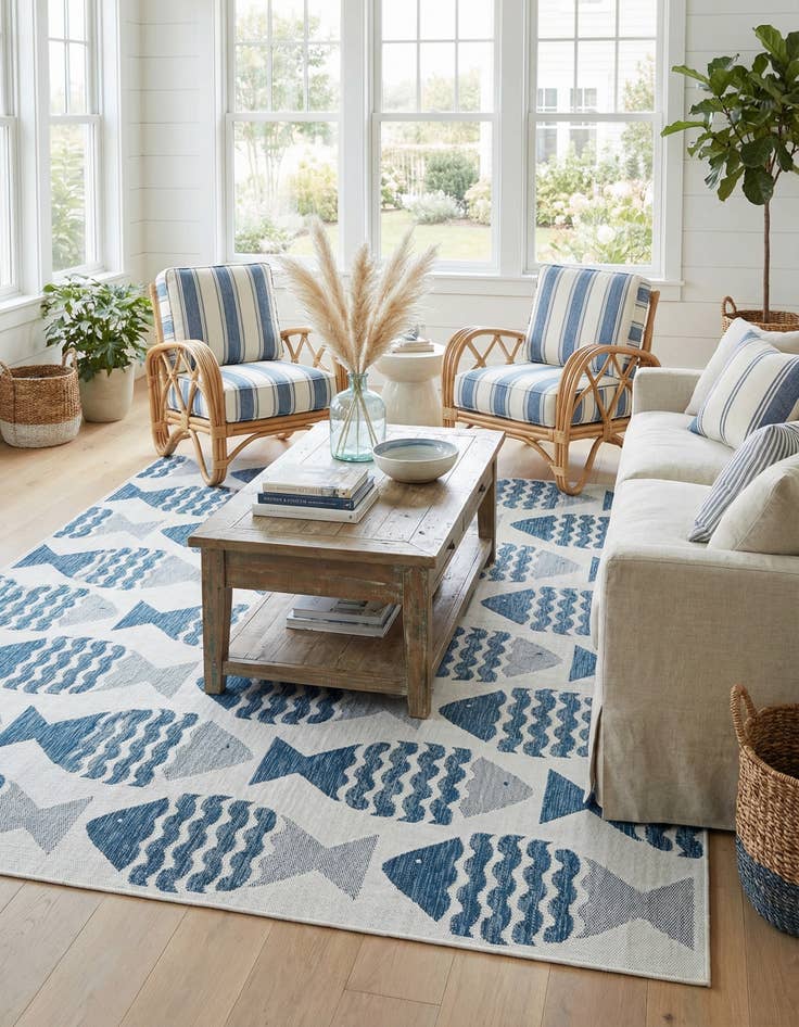 Detail image of 9' x 12' Easy-Clean Coastal Indoor / Outdoor Rug