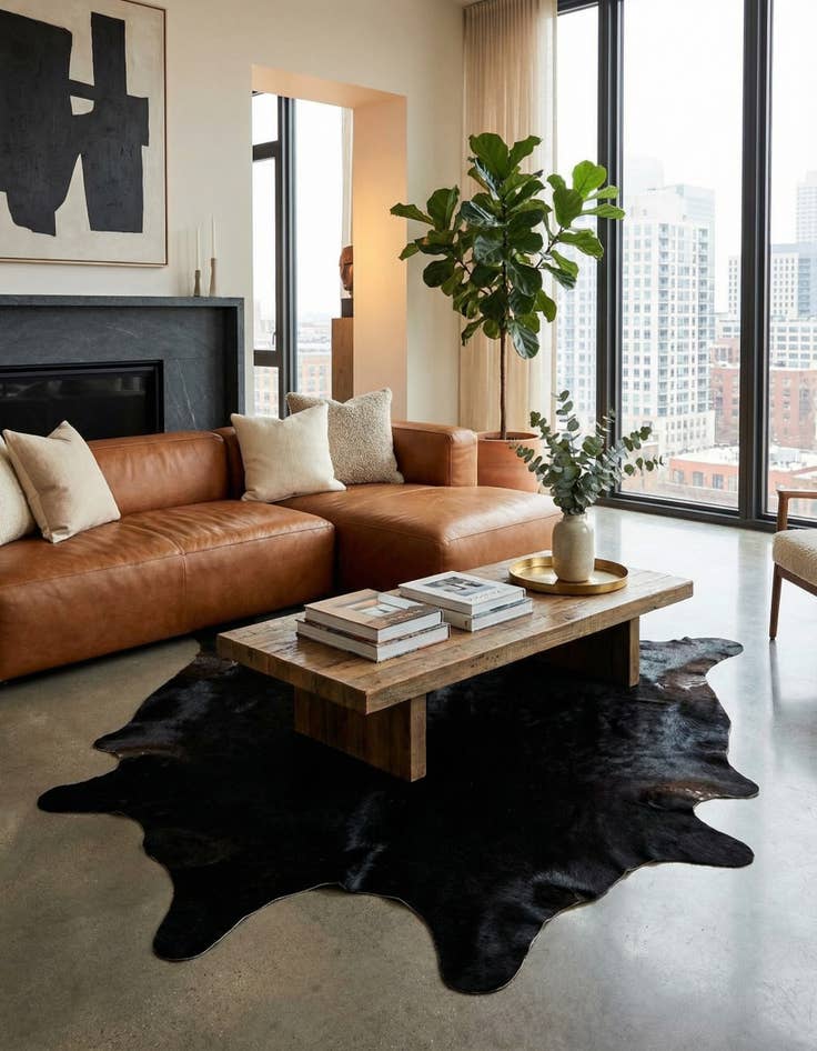 Detail image of 6' 4 x 6' 5 Cowhide Leather Square Rug