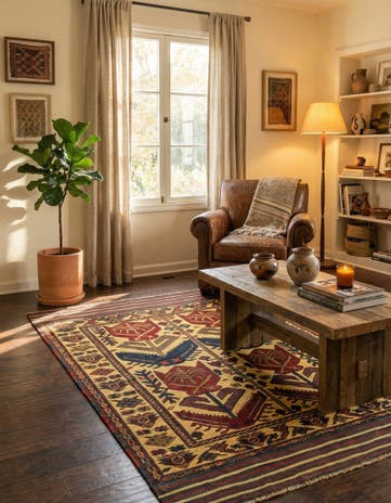 4' x 6' 4 Hand Knotted Sumak Wool Rug