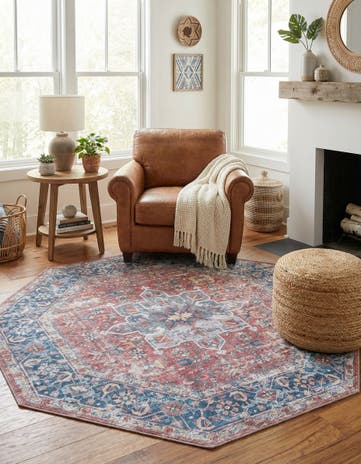 Rust Red Washable Yara Octagon Rug