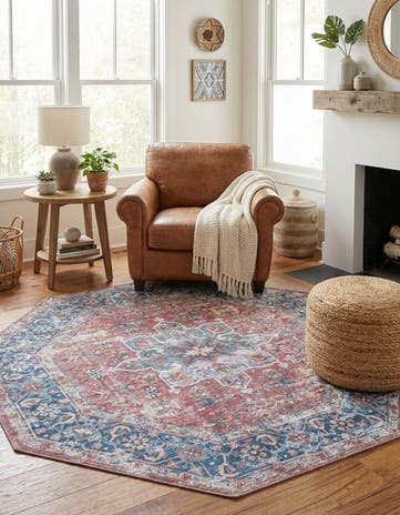 Rust Red Washable Yara Octagon Rug