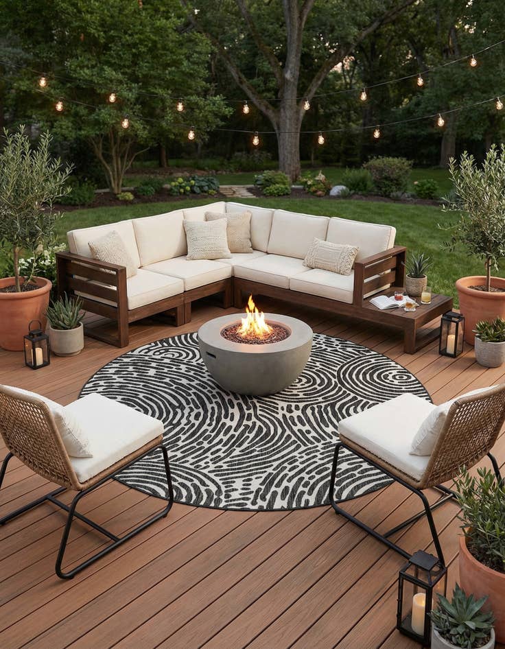 Detail image of 7' 10 x 7' 10 Easy-Clean Modern Indoor / Outdoor Round Rug