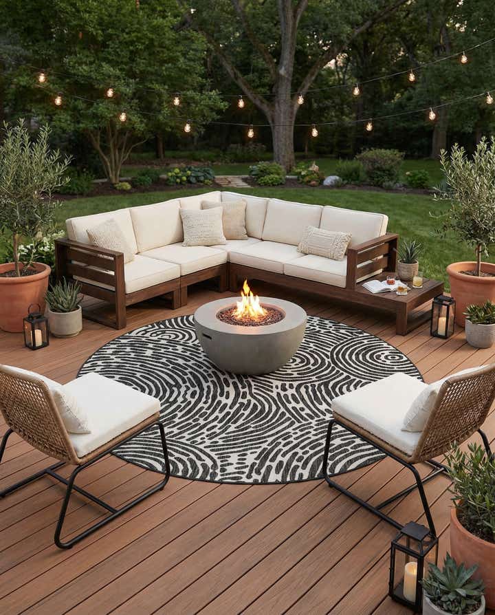 7' 10 x 7' 10 Easy-Clean Modern Indoor / Outdoor Round Rug