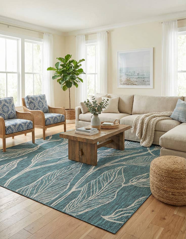 Detail image of 9' x 12' Easy-Clean Botanical Indoor / Outdoor Rug