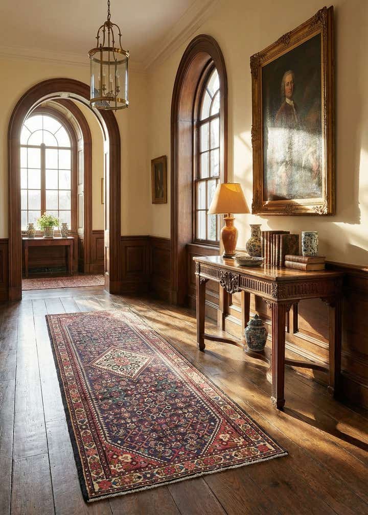 3' 9 x 9' 11 Hand Knotted Hossainabad Persian Wool Runner Rug