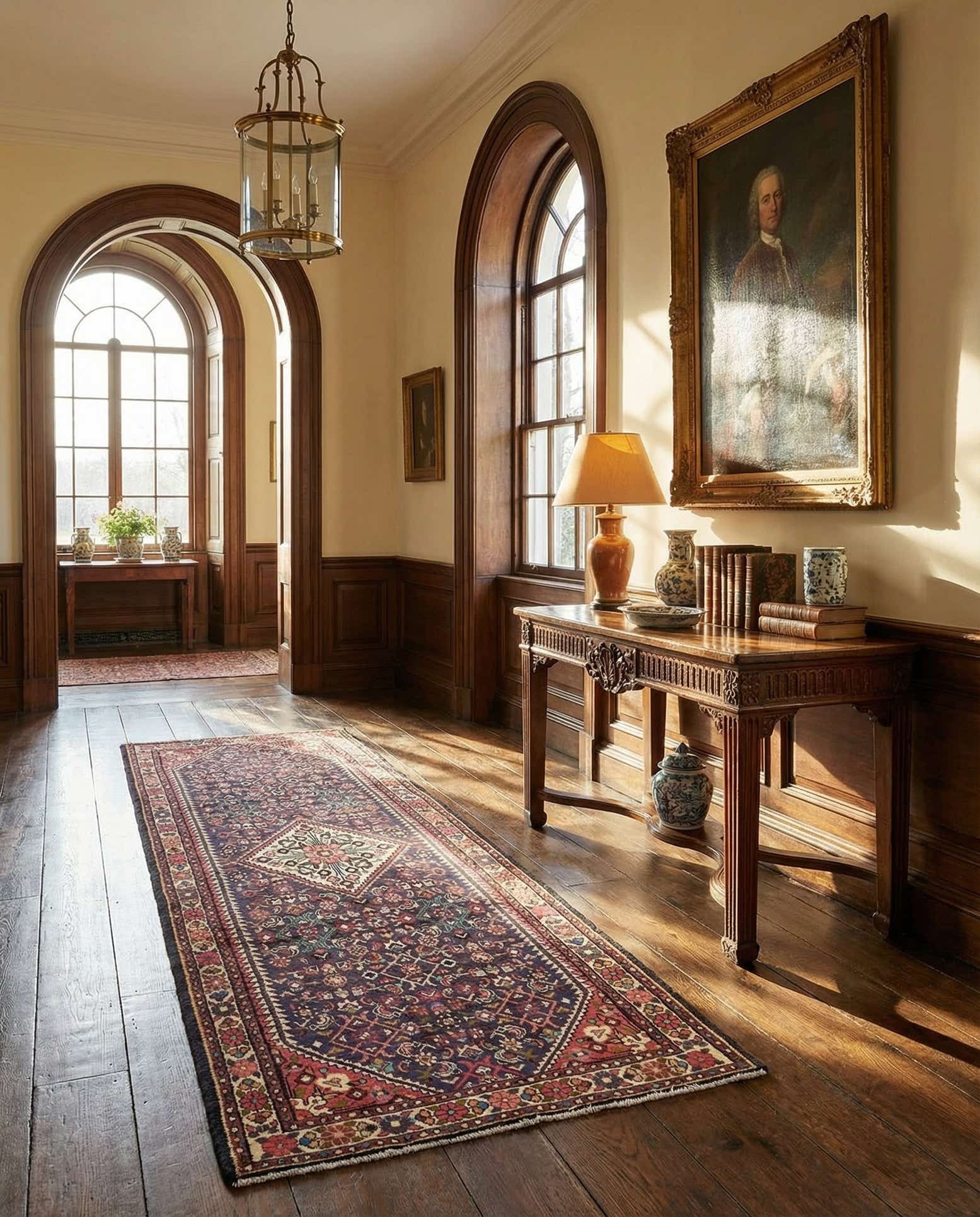 3' 9 x 9' 11 Hand Knotted Hossainabad Persian Wool Runner Rug
