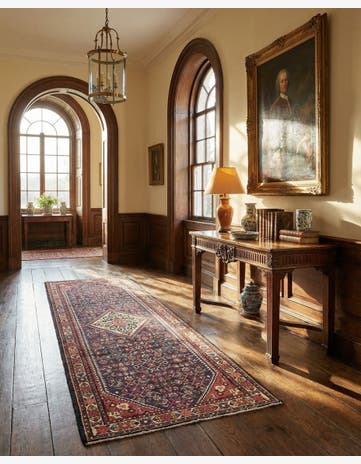 3' 9 x 9' 11 Hand Knotted Hossainabad Persian Wool Runner Rug