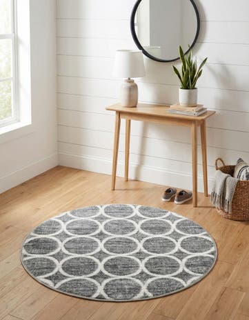 Gray Lattice Trellis Round Rug