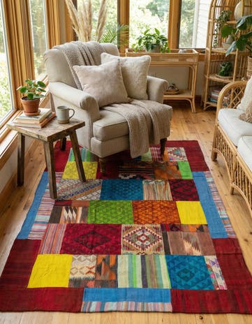 5' 6 x 8' Hand Woven Kilim Patchwork Wool Rug
