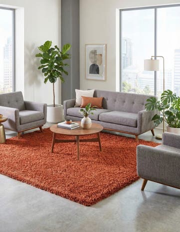 Terracotta Solid Shag Square Rug