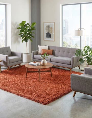 Terracotta Solid Shag Square Rug