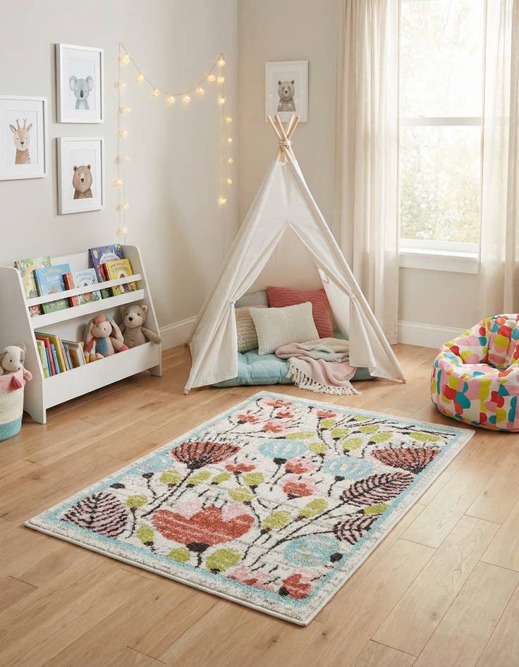 Detail image of 2' 2 x 3' Flowers Whimsy Kids Rug