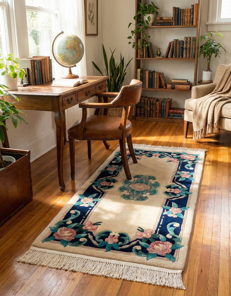 Detail image of  2' 1 x 4' 4  Hand Knotted Carved Pekin Wool Runner Rug