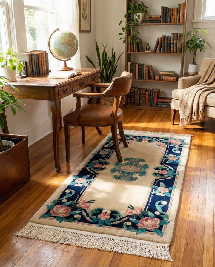 2' 1 x 4' 4 Hand Knotted Carved Pekin Wool Runner Rug