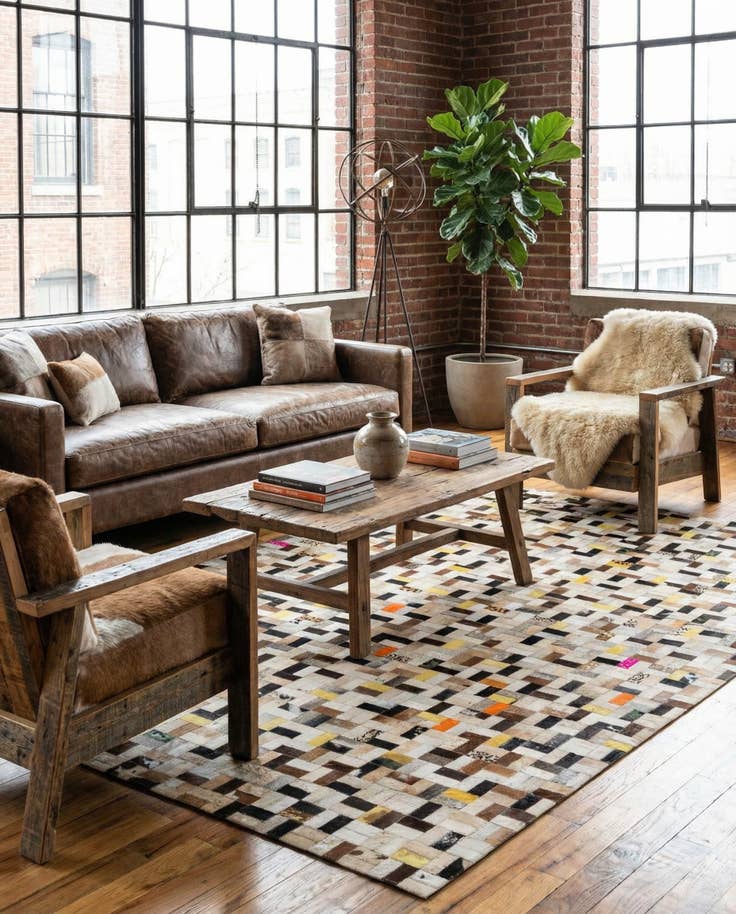 Detail image of 5' x 8' Cowhide - Patchwork Rug