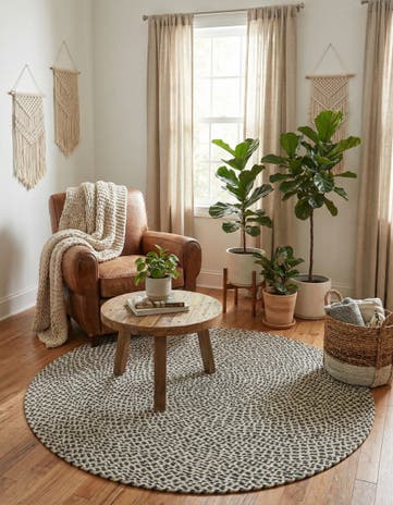 Gray Handmade Tweed Braided Jute Round Rug