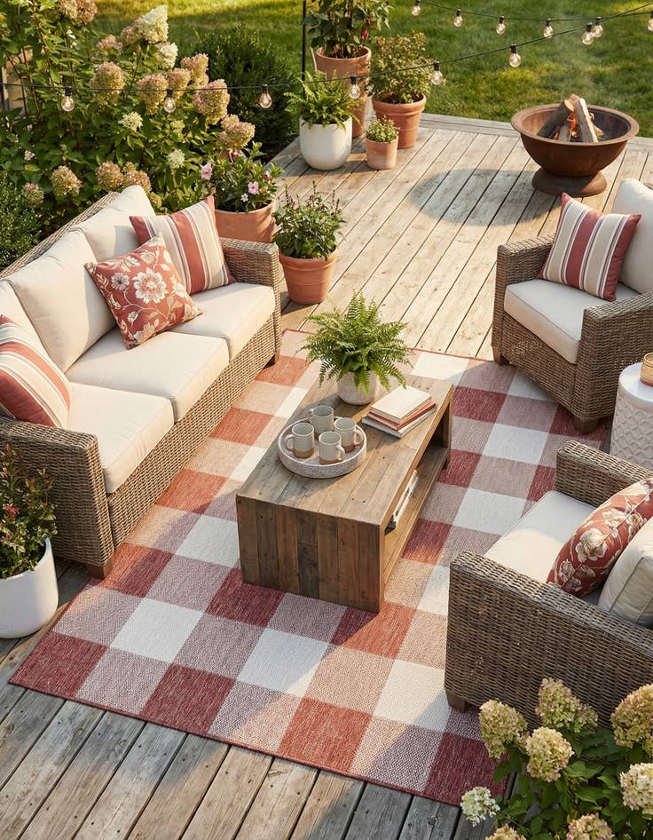 Detail image of  5' 3 x 7'  Washable Checkered Indoor / Outdoor Rug