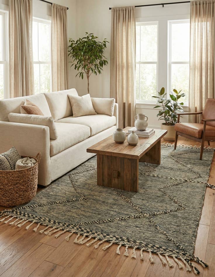 Detail image of 4' 11 x 8' 4  Hand Knotted Moroccan Wool Rug