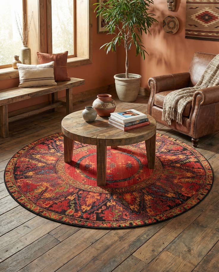 Detail image of 6' x 6' Easy-Clean Tribal Indoor / Outdoor Round Rug