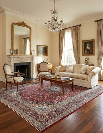 9' 7 x 13' 4 Hand Knotted Kashan Persian Wool Rug